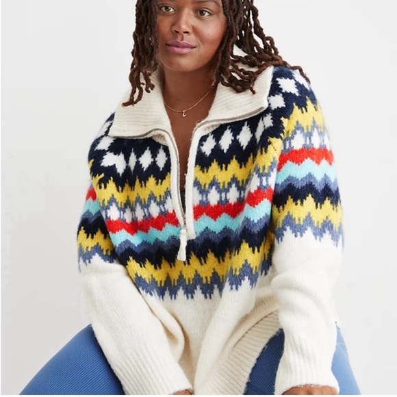 aerie Sweaters - Aerie Fairisle Quarter Zip Sweater size XL